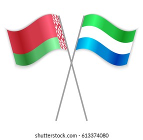 Belarusian and Sierra Leonean crossed flags. Belarus combined with Sierra Leone isolated on white. Language learning, international business or travel concept.