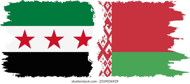 Belarusian and Syrian Revolution grunge flags connection, vector