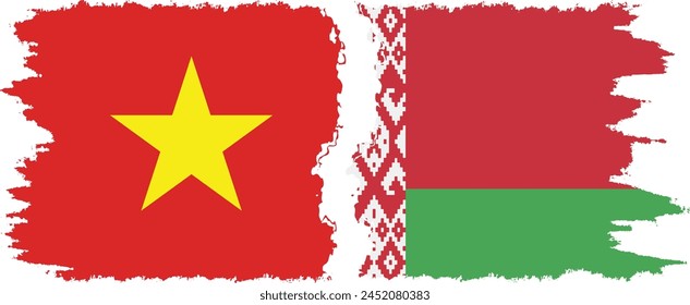 Belarusian and Vietnam grunge flags connection, vector