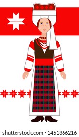 Belarussian girl with flag and national pattern. Vector illustration