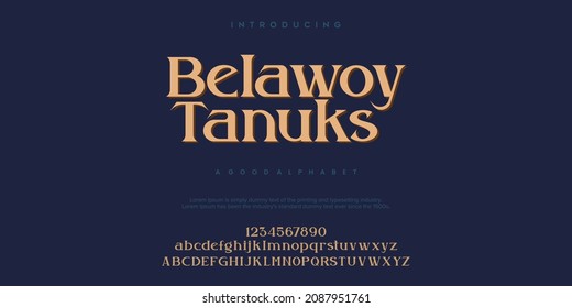 Belawoy Tanuks Modern alphabet font. typography font and with numbers. vector illustration