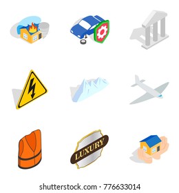 Belay icons set. Isometric set of 9 belay vector icons for web isolated on white background