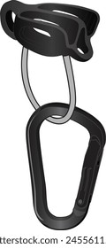 Belay Rappel Climbing Device with Carabiner Technical Illustration Vector