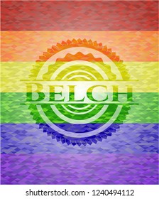 Belch emblem on mosaic background with the colors of the LGBT flag