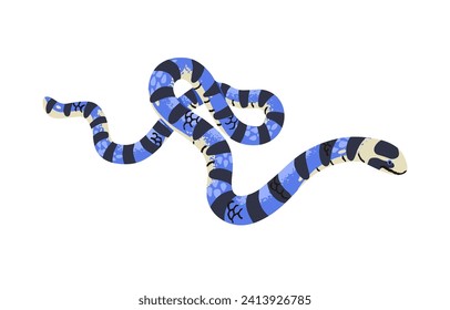 Belcher sea snake. Malayan blue krait. The most venomous serpent. Exotic poisonous reptile with striped scale. Dangerous fauna of Asia, Indonesia. Flat isolated vector illustration on white background