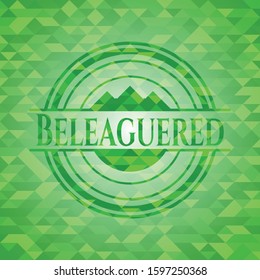 Beleaguered green emblem with mosaic background. Vector Illustration. Detailed.