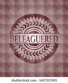 Beleaguered red badge with geometric pattern background. Seamless.