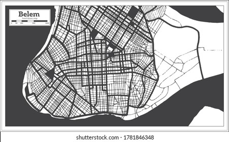Mapa de Belem Brasil en color blanco y negro en estilo retro. Mapa de esquema. Ilustración vectorial.