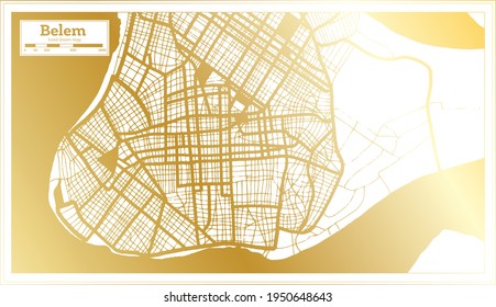 Mapa de Belem Brasil en estilo retro en color dorado. Mapa de esquema. Ilustración vectorial.