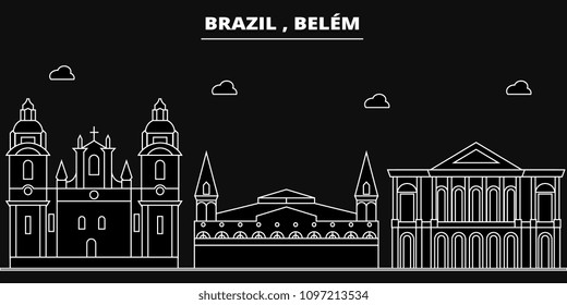 Belem silhouette skyline. Brazil - Belem vector city, brazilian linear architecture, buildings. Belem travel illustration, outline landmarks. Brazil flat icons, brazilian line banner