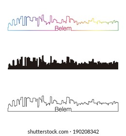 Belem skyline linear style with rainbow in editable vector file