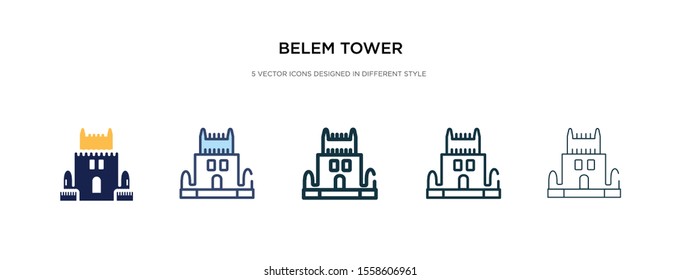 belem tower icon in different style vector illustration. two colored and black belem tower vector icons designed in filled, outline, line and stroke style can be used for web, mobile, ui