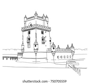 Belem Tower in Lisbon in watercolor