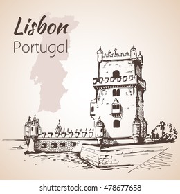 Belem Tower or the Tower of St Vincent. Lisbon. Portugal. Isolated on white background