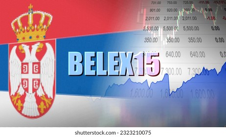 BELEX 15. Index of 15 selected companies traded on the Belgrade Stock Exchange.  Price line, Price quotation, and Flag of Serbia.