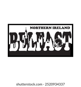 Impresión gráfica de la tipografía de la ciudad de Belfast de Irlanda del Norte, dibujo Abstractas de la moda y diseño creativo para las camisetas, las tazas, la camiseta gráfica, la sudadera, los casos, el etc. Ilustración en estilo moderno para la ropa