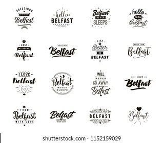 Belfast. Greeting cards, vector design. Isolated logos. Typography set.