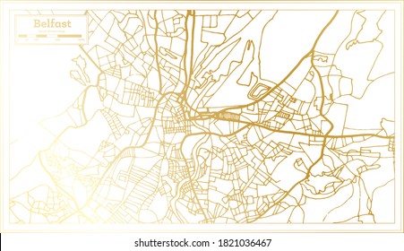 Belfast Ireland City Map in Retro Style in Golden Color. Outline Map. Vector Illustration.