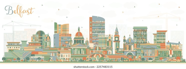 Belfast Northern Ireland City Skyline with Color Buildings. Vector Illustration. Belfast Cityscape with Landmarks. Business Travel and Tourism Concept with Historic Architecture.