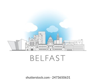 Belfast skyline cityscape line art style vector illustration