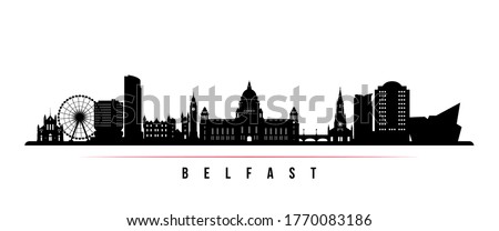 Belfast skyline horizontal banner. Black and white silhouette of Belfast, Northern Ireland. Vector template for your design. 