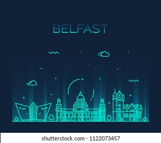 Belfast skyline, Northern Ireland. Trendy vector illustration, linear style