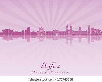 Belfast skyline in purple radiant orchid in editable vector file