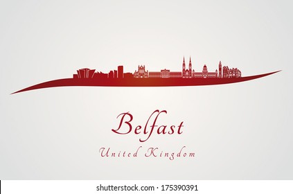 Belfast skyline in red and gray background in editable vector file