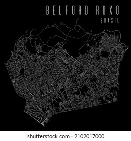 Belford Roxo city vector map poster. Brazil municipality square linear street map, administrative municipal area, white lines on black background, with title.
