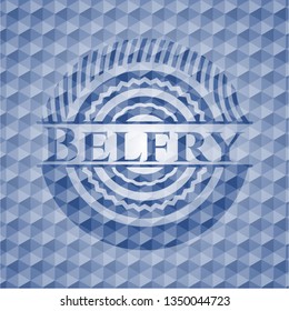 Belfry blue badge with geometric background.