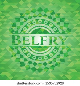 Belfry green emblem with mosaic ecological style background. Vector Illustration. Detailed.