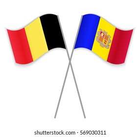 Belgian and Andorran crossed flags. Belgium combined with Andorra isolated on white. Language learning, international business or travel concept.