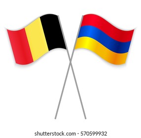 Belgian and Armenian crossed flags. Belgium combined with Armenia isolated on white. Language learning, international business or travel concept.