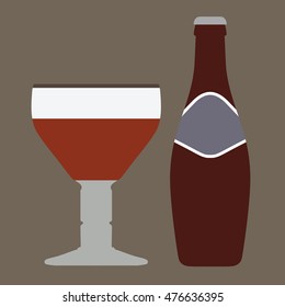 Belgian Beer Glass & Bottle Vector Illustration