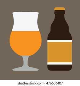 Belgian Beer Glass & Bottle Vector Illustration