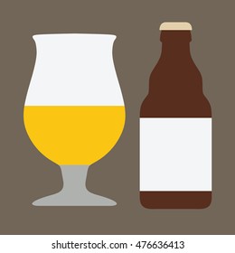 Belgian Beer Glass & Bottle Vector Illustration