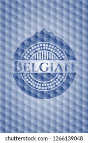 Belgian blue emblem with geometric pattern.