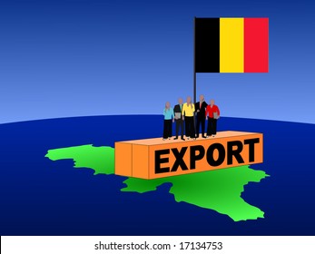 Belgian business team on export container with flag illustration