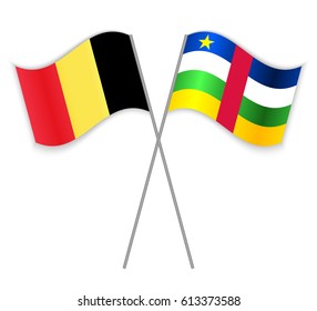 Belgian and Central African crossed flags. Belgium combined with Central African Republic isolated on white. Language learning, international business or travel concept.