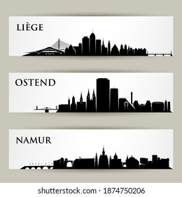 Skylines belgischer Städte - einzelne Vektorgrafik, Lüttich, Ostende, Namur