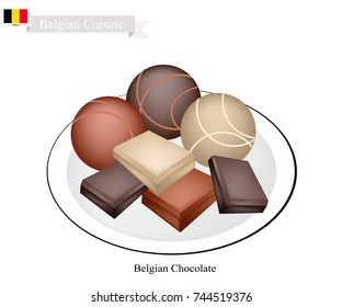 Belgian Cuisine, Traditional Belgian Chocolate. One of Tha Most Popular Dessert and Important Part of The Nation Economy and Culture of Belgium.
