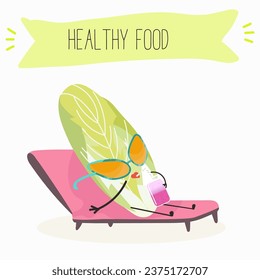 Belgian endive, red Belgian endive, chicory greens. Character cartoon cheerful funny vegetable, greens, salad. Vector illustration.