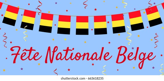 Belgian flag bunting. Web banner for National day in Belgium.