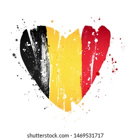 Belgian flag in the form of a big heart. Vector illustration on a white background. Brush strokes are drawn by hand. Independence Day in Belgium.