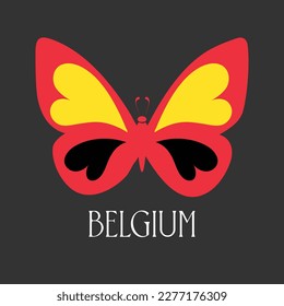 Belgian flag in the form of a butterfly. Symbolic icon in flat style.