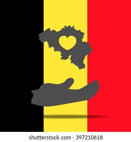 The Belgian flag with heart shape and Peace symbol illustration, Vector eps10