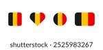 Belgian flag icon. Flag of Belgium vector sign. Belgian national banner. Emblem of Belgium. Multicolor Brussel banner in four different shapes: square, heart, circle and rectangle.