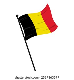 Belgian Flag Icon with Flagpole. Flat Cartoon Style, Waving Tricolor Black Yellow Red. Editable and Scalable Vector EPS for Graphic Design and Printing Needs