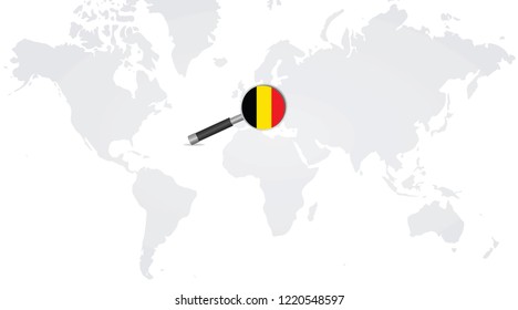 Belgian flag in magnifying glass. vector illustration