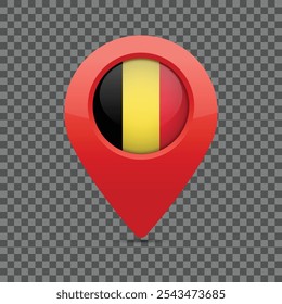 Belgian flag pin for maps and navigation systems to mark current location. User Interface icon design. Vector illustration.